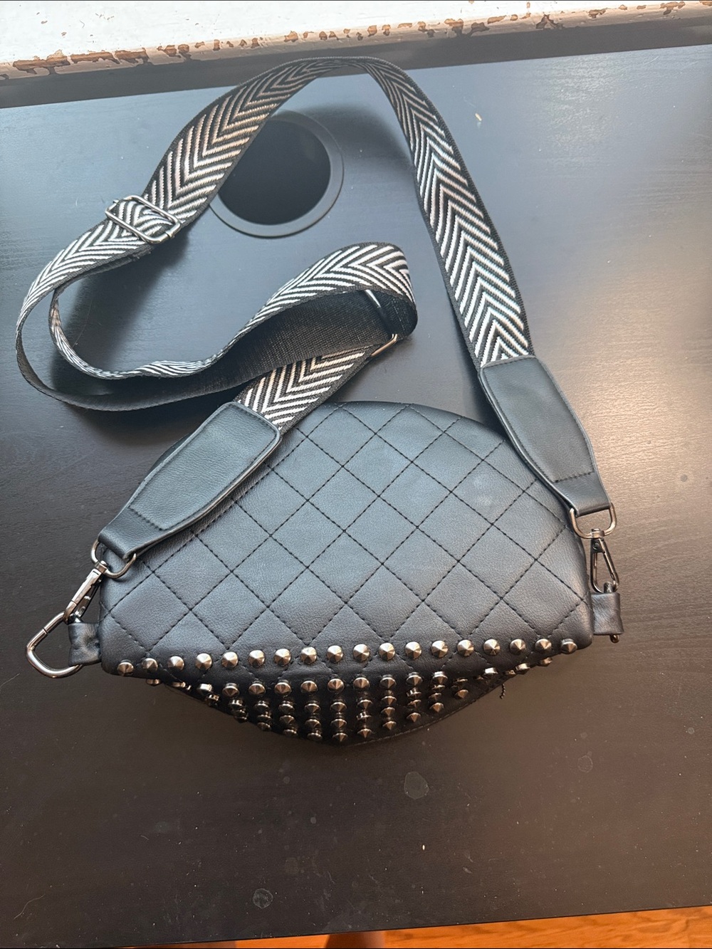 Black Fringe Crossbody Bag with Studded Detail - Picture 10 of 11
